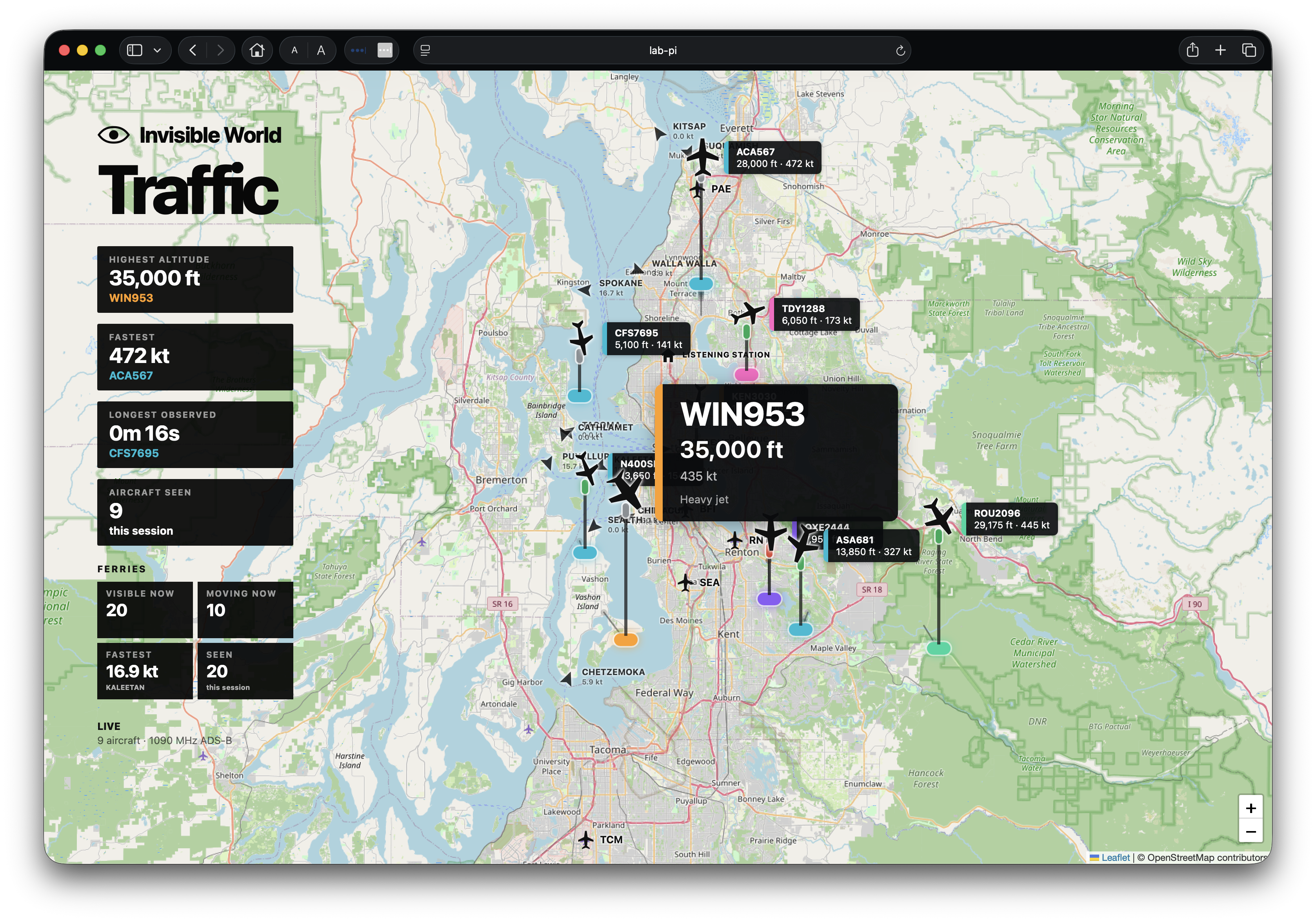 Invisible World Traffic interface running in Safari