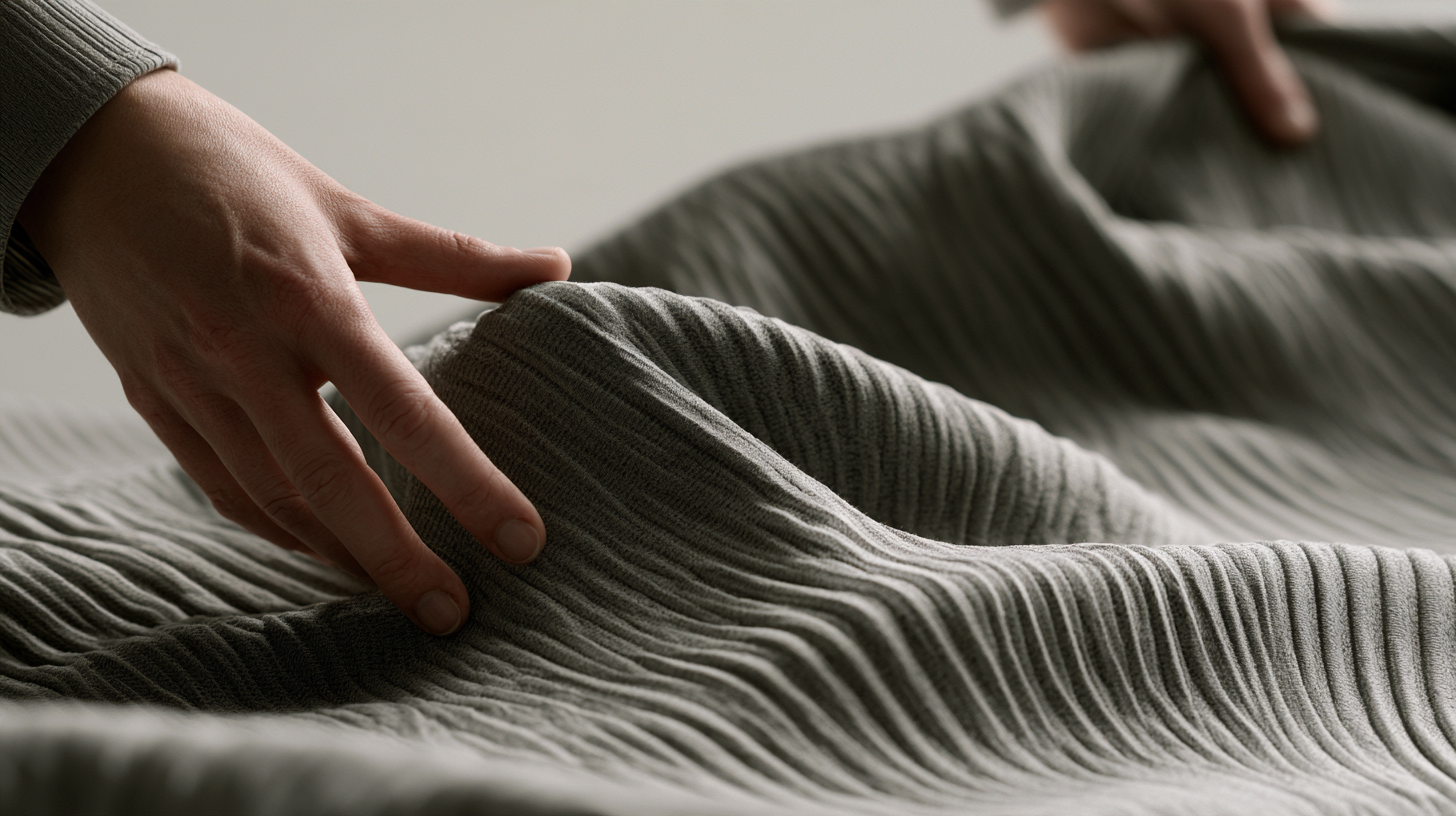 A hand presses into a responsive textile surface.