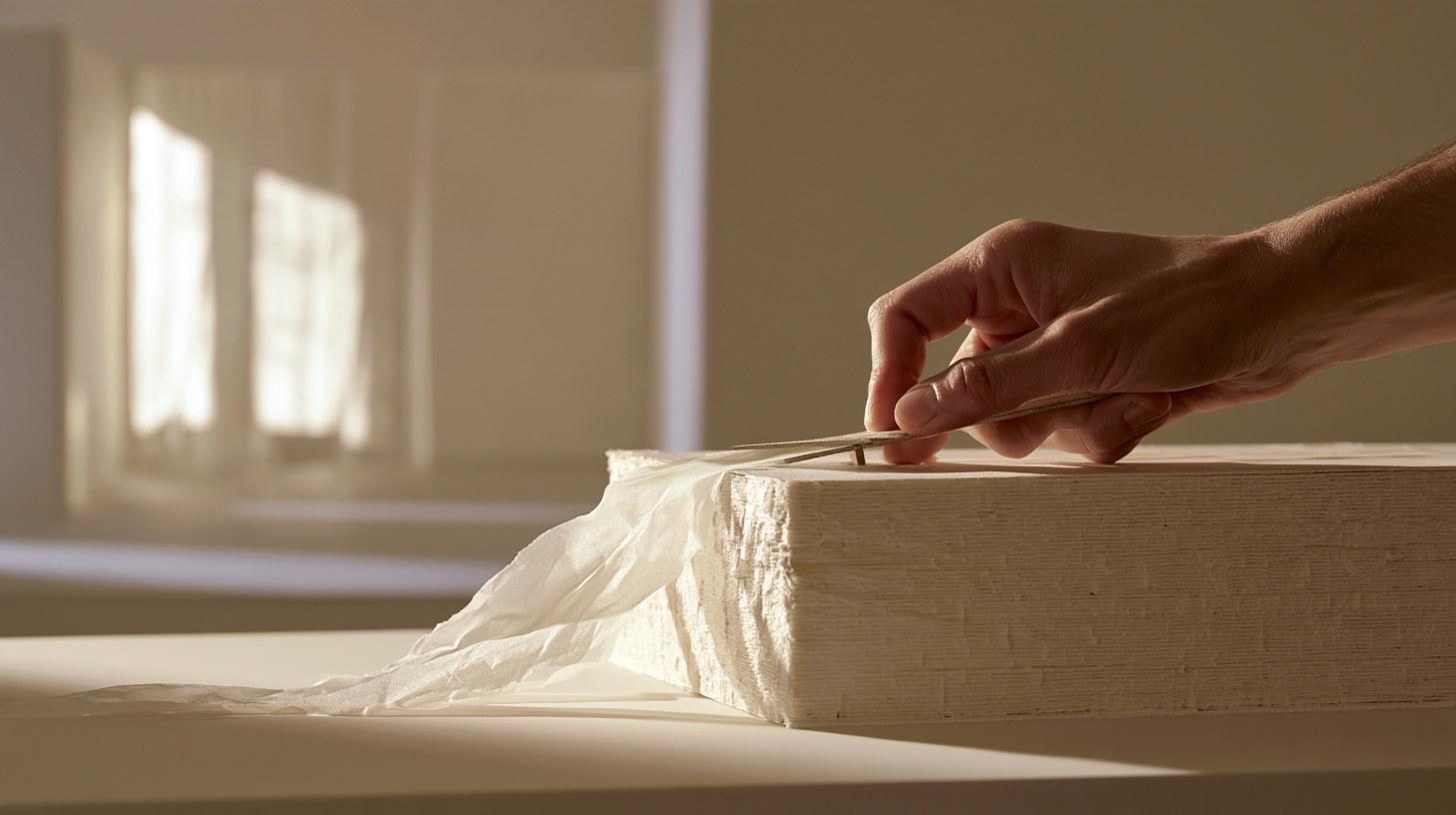 A hand shaves an extremely thin translucent layer from a material form.