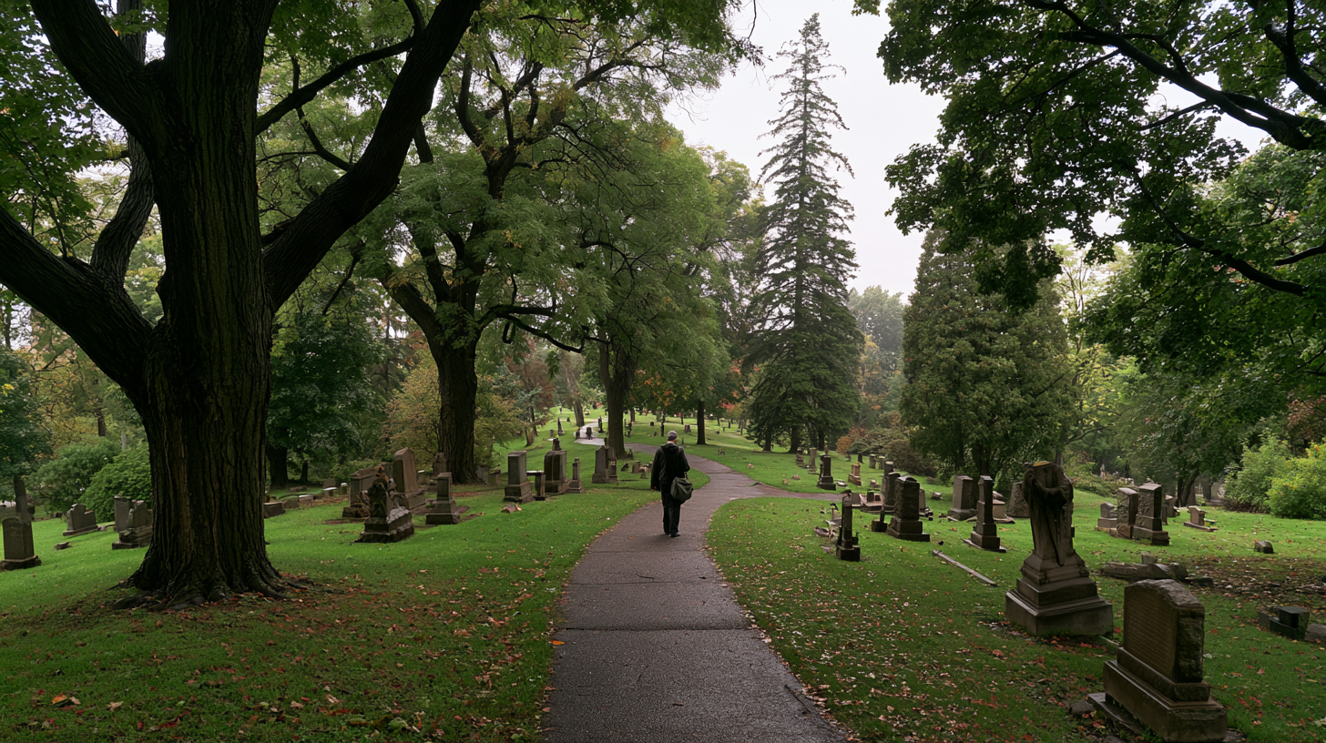 A path through an ordinary memorial park.
