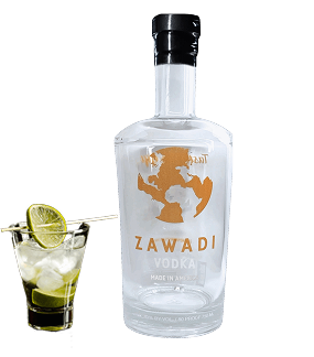 Clear Zawadi Vodka bottle with cocktail